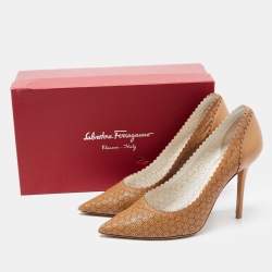 Pre Owned Salvatore Ferragamo Brown Leather Laser Cut Leather Pumps Size 40.5