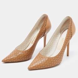 Pre Owned Salvatore Ferragamo Brown Leather Laser Cut Leather Pumps Size 40.5