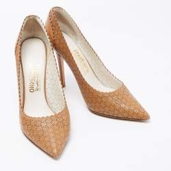 Pre Owned Salvatore Ferragamo Brown Leather Laser Cut Leather Pumps Size 40.5