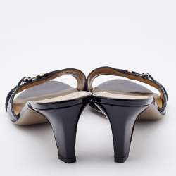 Pre Owned Salvatore Ferragamo Black Patent Leather Gancini Slide Sandals Size 39.5