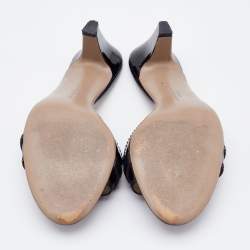 Pre Owned Salvatore Ferragamo Black Patent Leather Gancini Slide Sandals Size 39.5