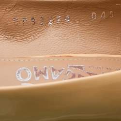 Pre Owned Salvatore Ferragamo Beige Patent Leather Block Heel Pumps Size 38.5