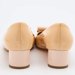 Pre Owned Salvatore Ferragamo Beige Patent Leather Block Heel Pumps Size 38.5