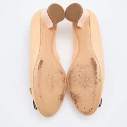 Pre Owned Salvatore Ferragamo Beige Patent Leather Block Heel Pumps Size 38.5