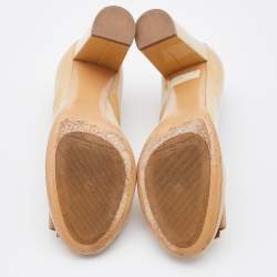 مملوكة مسبقًا Salvatore Ferragamo Beige Patent Leather Bow Block Heel Pumps Size 37