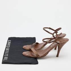 Pre Owned Salvatore Ferragamo Brown Python Ankle Strap Sandals Size 39