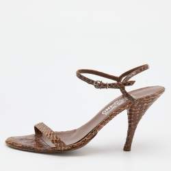 Pre Owned Salvatore Ferragamo Brown Python Ankle Strap Sandals Size 39