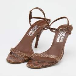 Pre Owned Salvatore Ferragamo Brown Python Ankle Strap Sandals Size 39