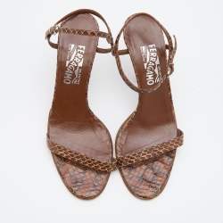 Pre Owned Salvatore Ferragamo Brown Python Ankle Strap Sandals Size 39