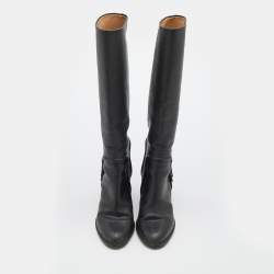 Pre Owned Salvatore Ferragamo Black Leather Knee Length Boots Size 39.5