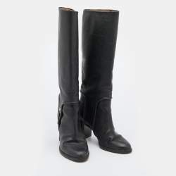 Pre Owned Salvatore Ferragamo Black Leather Knee Length Boots Size 39.5