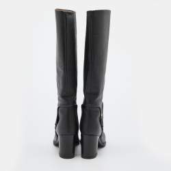 Pre Owned Salvatore Ferragamo Black Leather Knee Length Boots Size 39.5