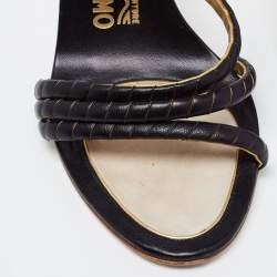 Pre Owned Salvatore Ferragamo Black Leather Ankle Strap Sandals Size 41.5
