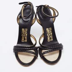 Pre Owned Salvatore Ferragamo Black Leather Ankle Strap Sandals Size 41.5