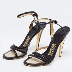 Pre Owned Salvatore Ferragamo Black Leather Ankle Strap Sandals Size 41.5