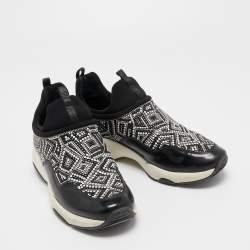 Pre Owned Salvatore Ferragamo Black Patent and Fabric Crystal Embellished Low Top Sneakers Size 38
