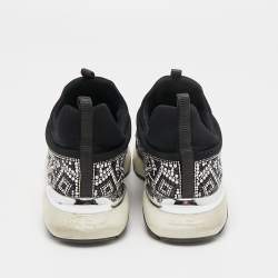 Pre Owned Salvatore Ferragamo Black Patent and Fabric Crystal Embellished Low Top Sneakers Size 38