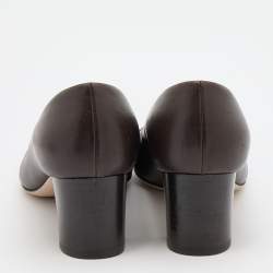 Pre Owned Salvatore Ferragamo Brown Leather Gancini Block Heel Pumps Size 36.5