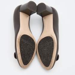 Pre Owned Salvatore Ferragamo Brown Leather Gancini Block Heel Pumps Size 36.5