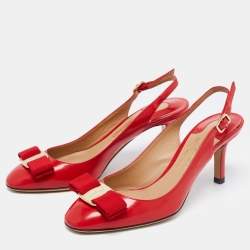 Pre Owned Salvatore Ferragamo  Red Leather Vara Slingback Pumps Size 36