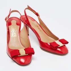 Pre Owned Salvatore Ferragamo  Red Leather Vara Slingback Pumps Size 36