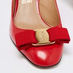 Pre Owned Salvatore Ferragamo  Red Leather Vara Slingback Pumps Size 36