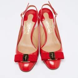 Pre Owned Salvatore Ferragamo  Red Leather Vara Slingback Pumps Size 36