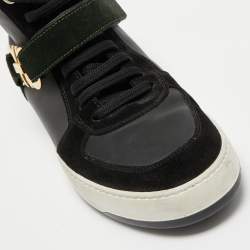 Pre Owned Salvatore Ferragamo Black Leather  and Suede Nayon Gancio High Top Sneakers Size 37.5