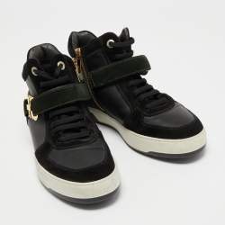 Pre Owned Salvatore Ferragamo Black Leather  and Suede Nayon Gancio High Top Sneakers Size 37.5