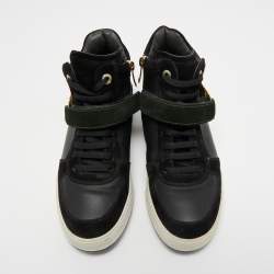 Pre Owned Salvatore Ferragamo Black Leather  and Suede Nayon Gancio High Top Sneakers Size 37.5