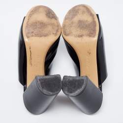 Pre Owned Salvatore Ferragamo Black Patent Leather Vara Bow Block Heel Mules Size 38