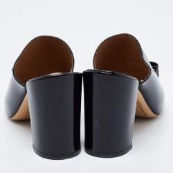 Pre Owned Salvatore Ferragamo Black Patent Leather Vara Bow Block Heel Mules Size 38