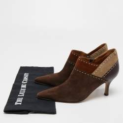 مملوكة مسبقًا Salvatore Ferragamo Brown Suede and Leather Pointed Toe Ankle Booties Size 40