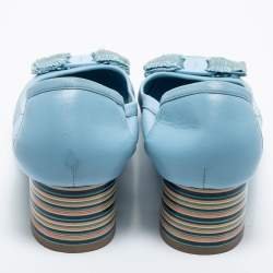 مملوكة مسبقًا Salvatore Ferragamo Blue Leather Vara Bow Pumps Size 39.5