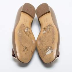 Pre Owned Salvatore Ferragamo Brown Leather Buckle Ballet Flats Size 36