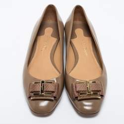 Pre Owned Salvatore Ferragamo Brown Leather Buckle Ballet Flats Size 36