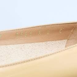 Pre Owned Salvatore Ferragamo Beige Patent Leather Vara Bow Block Heel Pumps Size 38.5
