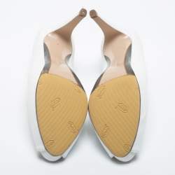مملوكة مسبقًا Salvatore Ferragamo White Leather Peep Toe Platform Pumps Size 38.5