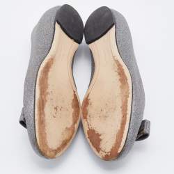 مملوكة مسبقًا Salvatore Ferragamo Metallic Silver Leather Vara Bow Ballet Flats Size 38.5