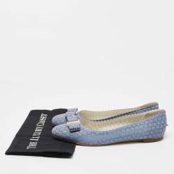 Pre Owned Salvatore Ferragamo Light Blue Laser Cut Leather Varina Ballet Flats Size 39