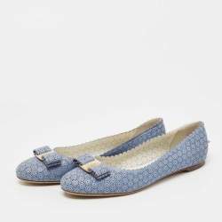 Pre Owned Salvatore Ferragamo Light Blue Laser Cut Leather Varina Ballet Flats Size 39