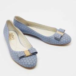 Pre Owned Salvatore Ferragamo Light Blue Laser Cut Leather Varina Ballet Flats Size 39