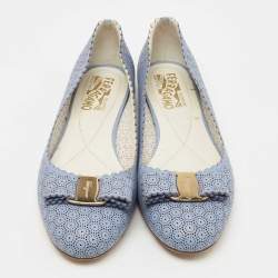Pre Owned Salvatore Ferragamo Light Blue Laser Cut Leather Varina Ballet Flats Size 39