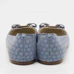 Pre Owned Salvatore Ferragamo Light Blue Laser Cut Leather Varina Ballet Flats Size 39