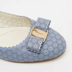 Pre Owned Salvatore Ferragamo Light Blue Laser Cut Leather Varina Ballet Flats Size 39