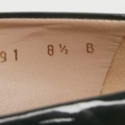 Pre Owned Salvatore Ferragamo Dark Grey Patent Leather Vara Bow Peep Toe Ballet Flats Size 39