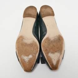 Pre Owned Salvatore Ferragamo Dark Grey Patent Leather Vara Bow Peep Toe Ballet Flats Size 39