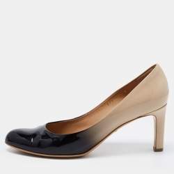Pre Owned Salvatore Ferragamo Beige/Black Patent Slip On Pumps Size 38
