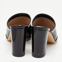 Salvatore Ferragamo Black Patent Leather Vara Bow Block Heel Mules Size 38
