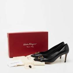 Pre Owned Salvatore Ferragamo Black Leather Pointed Toe Pumps Size 38.5